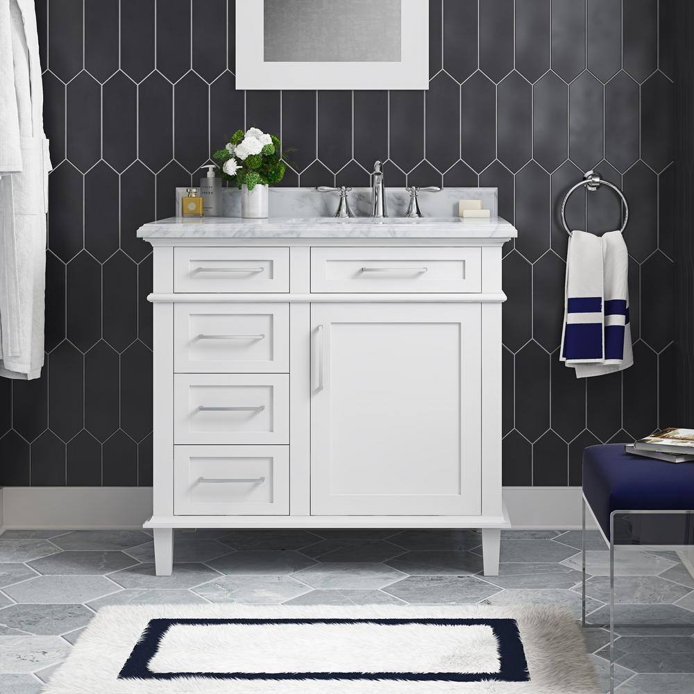 Home Decorators Collection Sonoma 36 in. W x 22.1 in. D x 34.5 in. H Freestanding Bath Vanity in White with Carrara Marble Top 8105100410