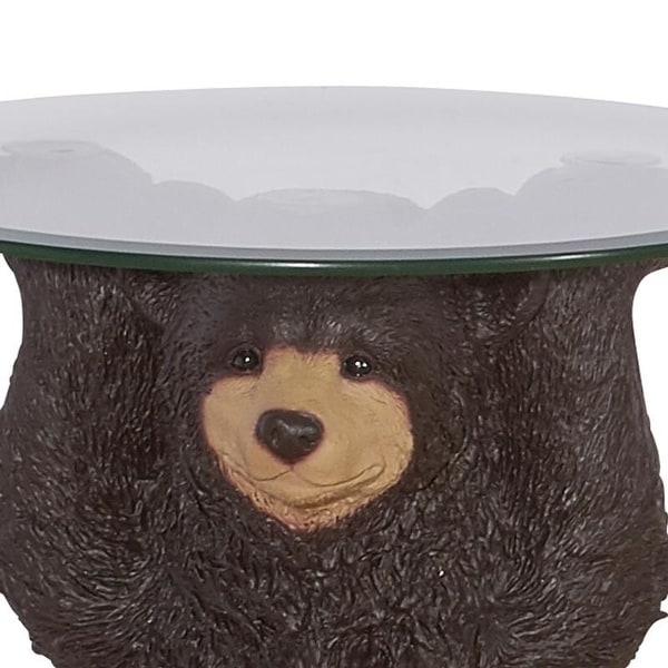 Powell Barney Bear Cabin Resin， Glass Accent Side Table