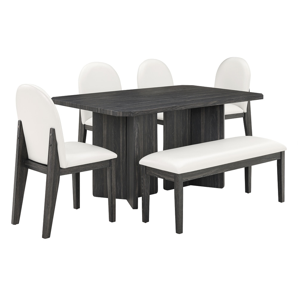 Rectangular 6 piece Dining Table Set w/Upholstered Bench   Chairs