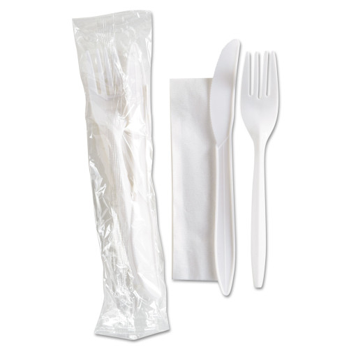 GEN Wrapped Cutlery Kit， Fork， Knife， Napkin， Polypropylene， 500/Carton (FKNKIT500)