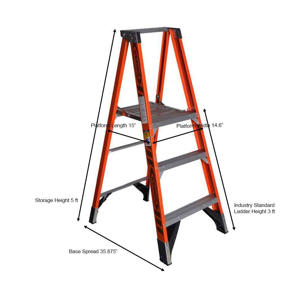 Werner 9 ft. Reach Fiberglass Platform Step Ladder with 375 lb. Load Capacity Type IAA Duty Rating P7403