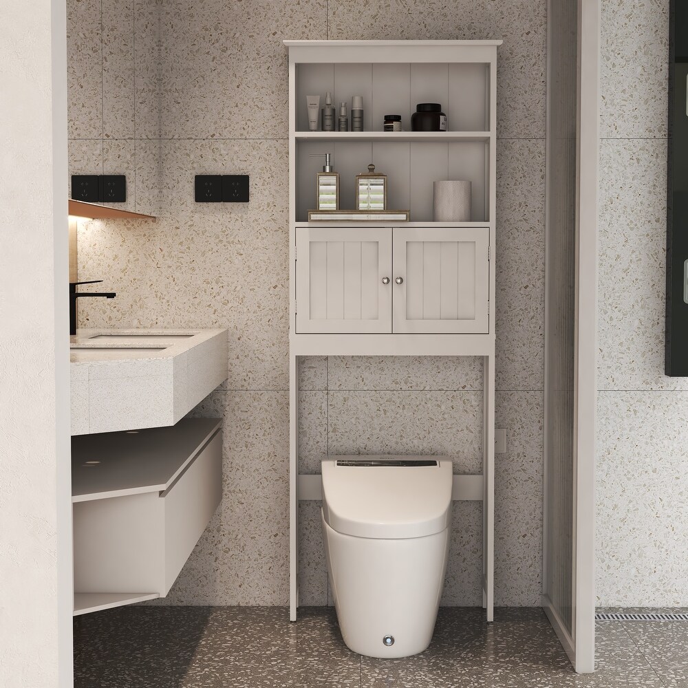 Over The Toilet Bathroom Storage Cabinet with 2 Doors  Shelf