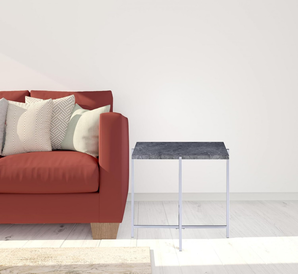 Modern End Table  Crossed Open Metal Frame With Faux Marble Top  Chrome/Black   Modern   Side Tables And End Tables   by Decor Love  Houzz