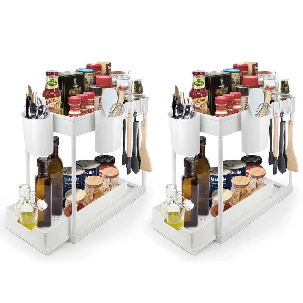 2 Tier Under Sink Organizer with Pull Out Sliding Storage Drawer (Set of 2)   N/A