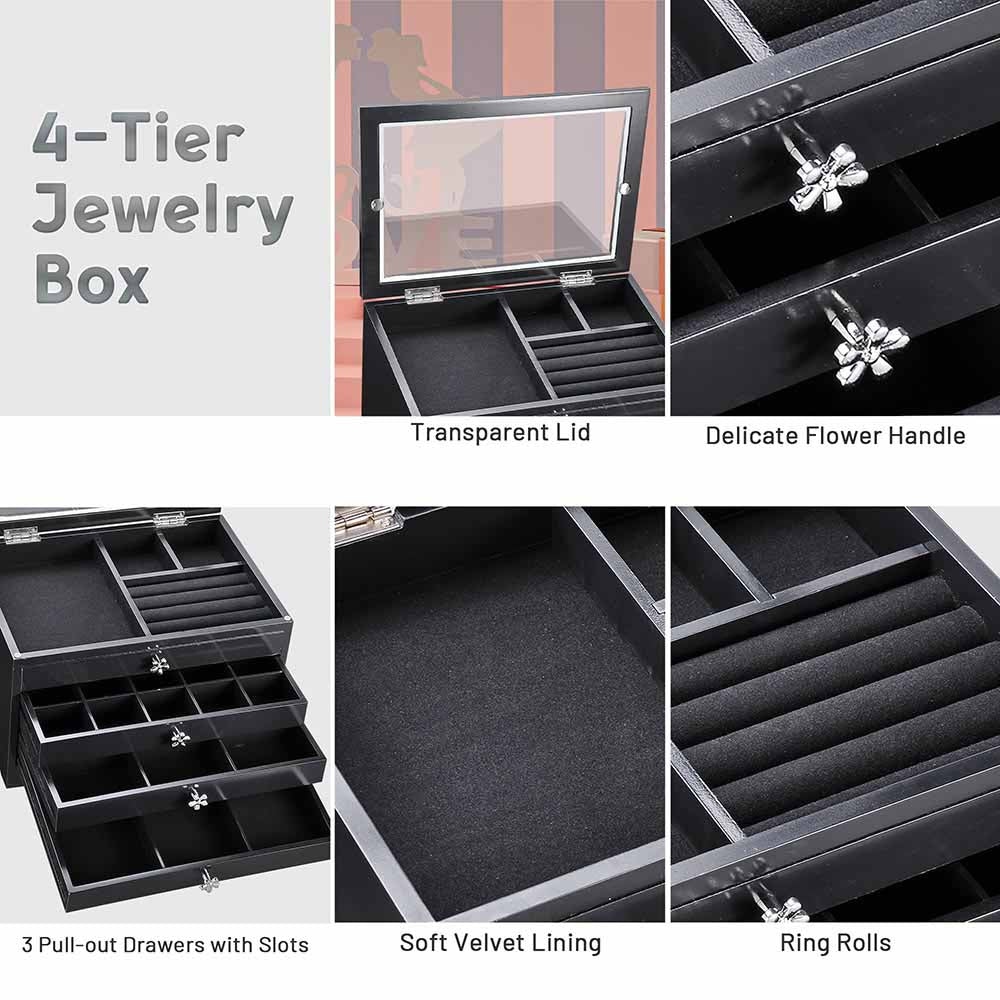 Yescom Jewelry Organizer Box with Clear Lid Ring Necklace Color Opt