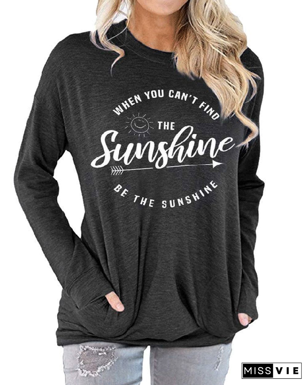 The Sunshine Letter Printed Tee Casual T-Shirt Round Neck Short Sleeve Tops