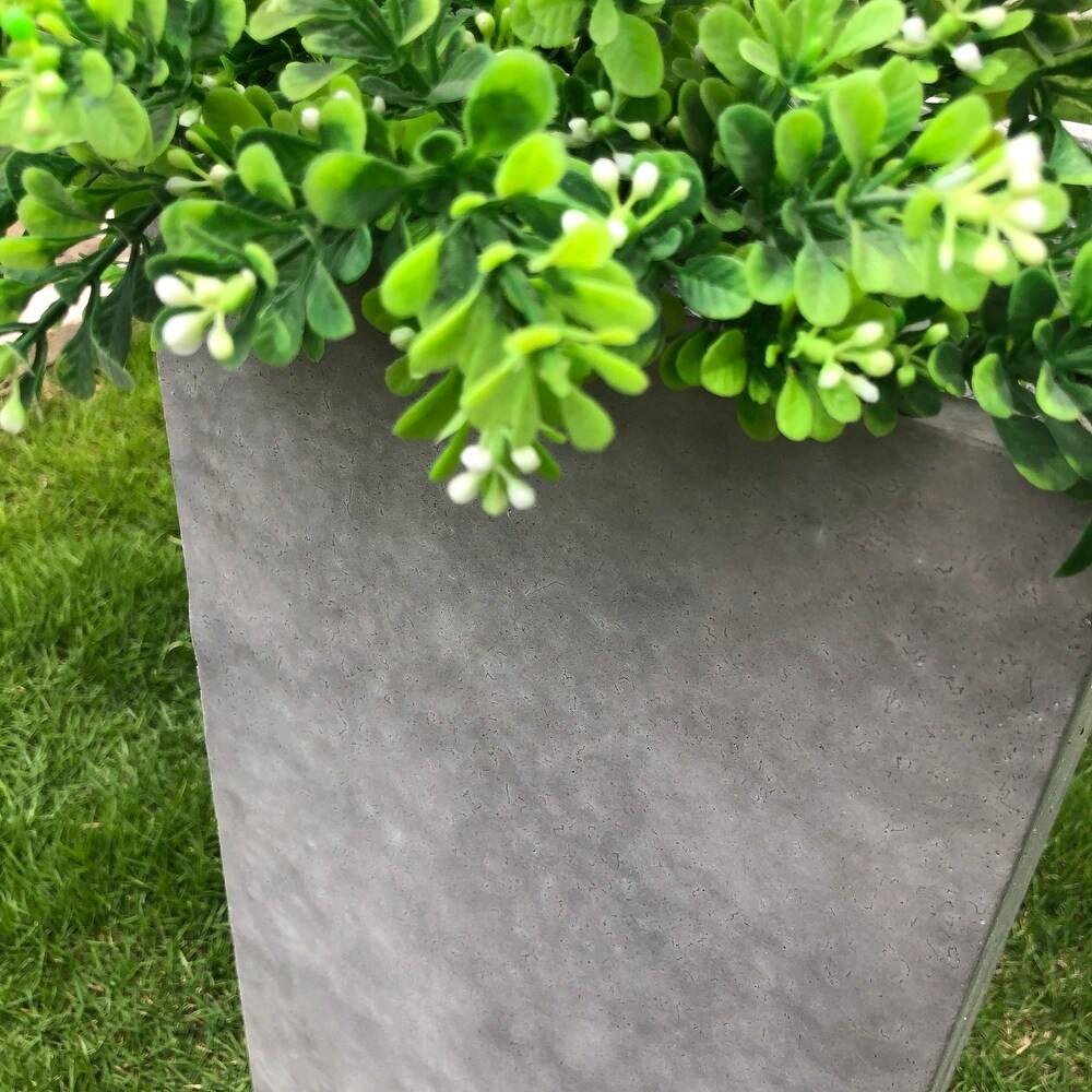 Kante Square Lightweight Concrete and Weather Resistant Fiberglass Indoor Outdoor Tall Planter with Drainage Hole