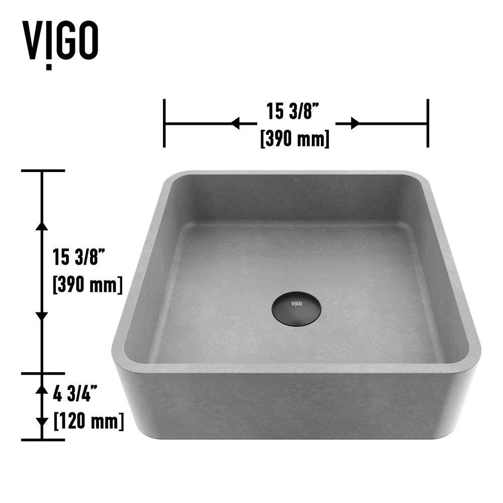 VIGO Navona Gothic Gray Concreto Stone 15 in. L x 15 in. W x 5 in. H Square Vessel Bathroom Sink VG04057