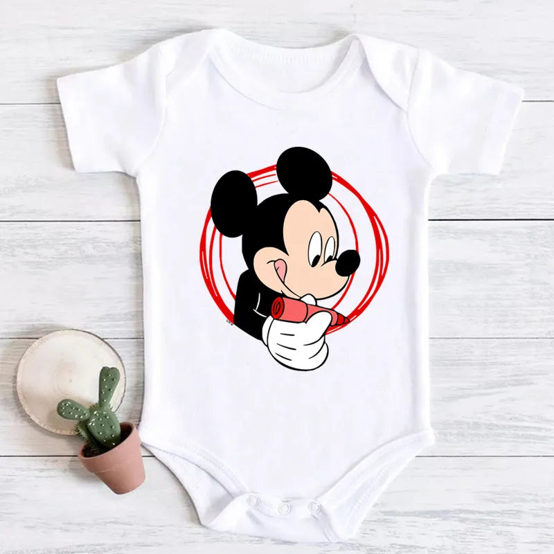 2024 New Summer Baby Clothing cotton micky mouse print bodysuit white short sleeve newborn romper 0-24M Toddler Jumpsuit