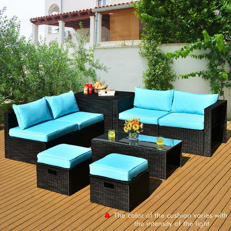 8 Pcs Rattan Wicker Outdoor Patio Furniture Sectional Sofa Set with Storage Box & Waterproof Cover