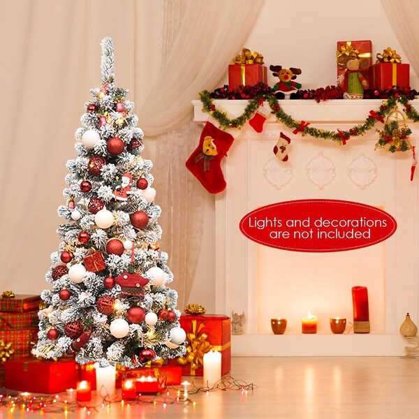 Artificial Snow Flocked Christmas Tree Unlit Pencil Hinged Tree