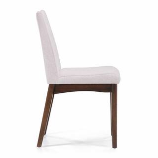 Noble House Dimitri Light Beige and Walnut Fabric Upholstered Dining Chair (Set of 2) 11234