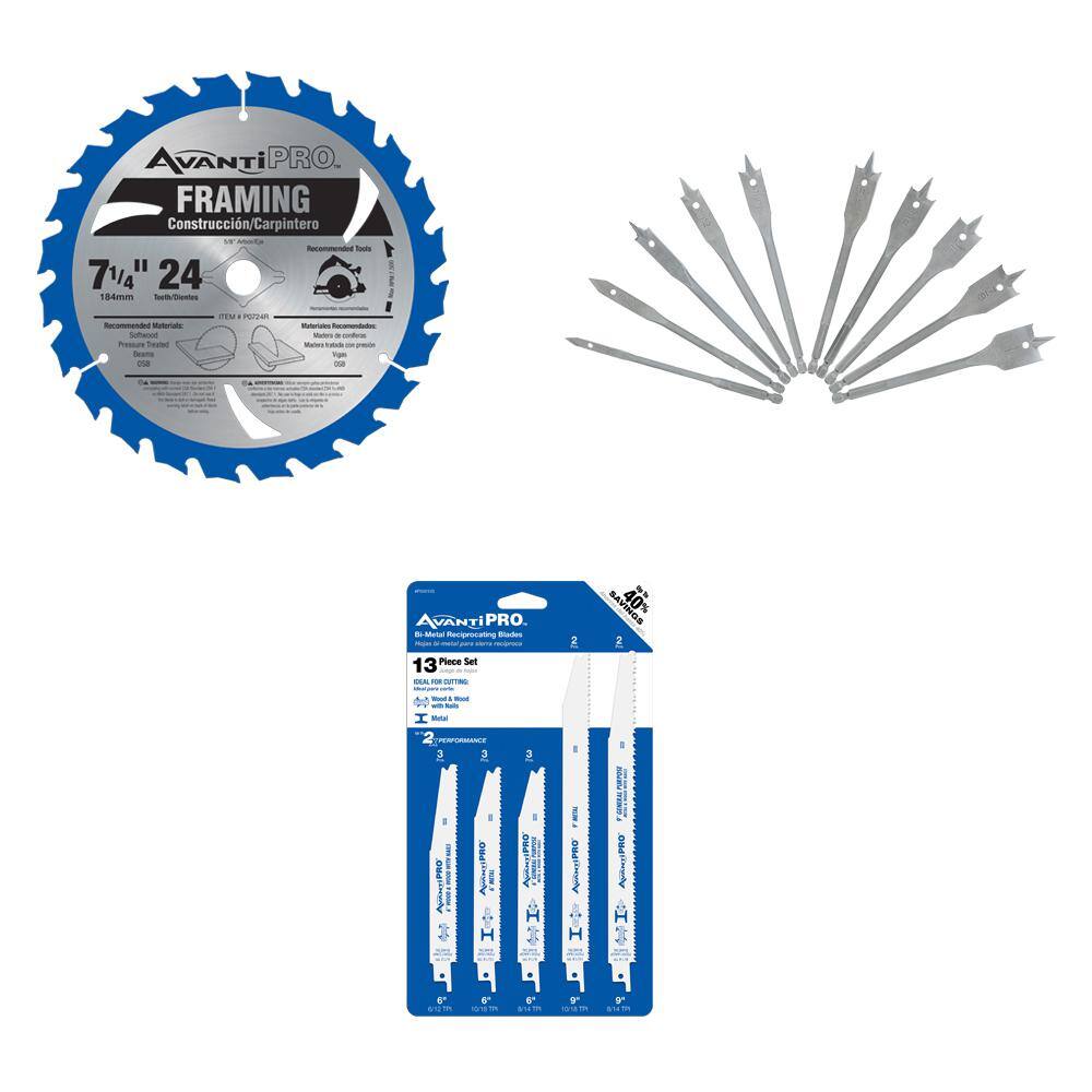 Avanti Pro 7-14 in. x 24 Tooth Saw Blade (4-Pack) 13-Pc Wood and Metal Recip Saw Blades and 10-Pc Spade Bit Set (27-Pc) P724R4PS13S-S10