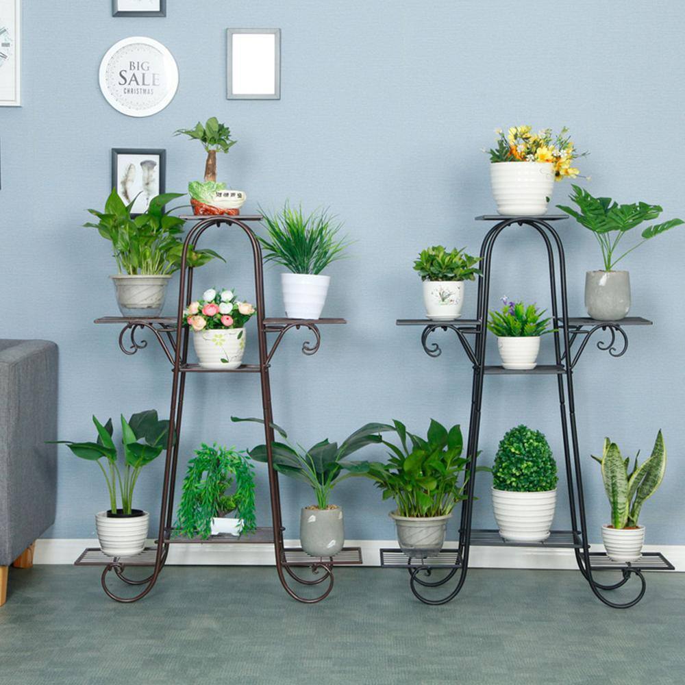 YIYIBYUS 30 in. x 40 in. Multiple Outdoor Indoor Black Wrought Iron Flower Pot Holder Plants Display Rack Corner Planter HG-HCXLST-3224