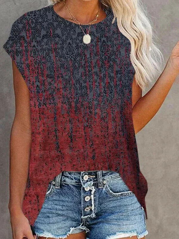 🔥🔥Short Sleeve Printed Crew Neck Summer Top