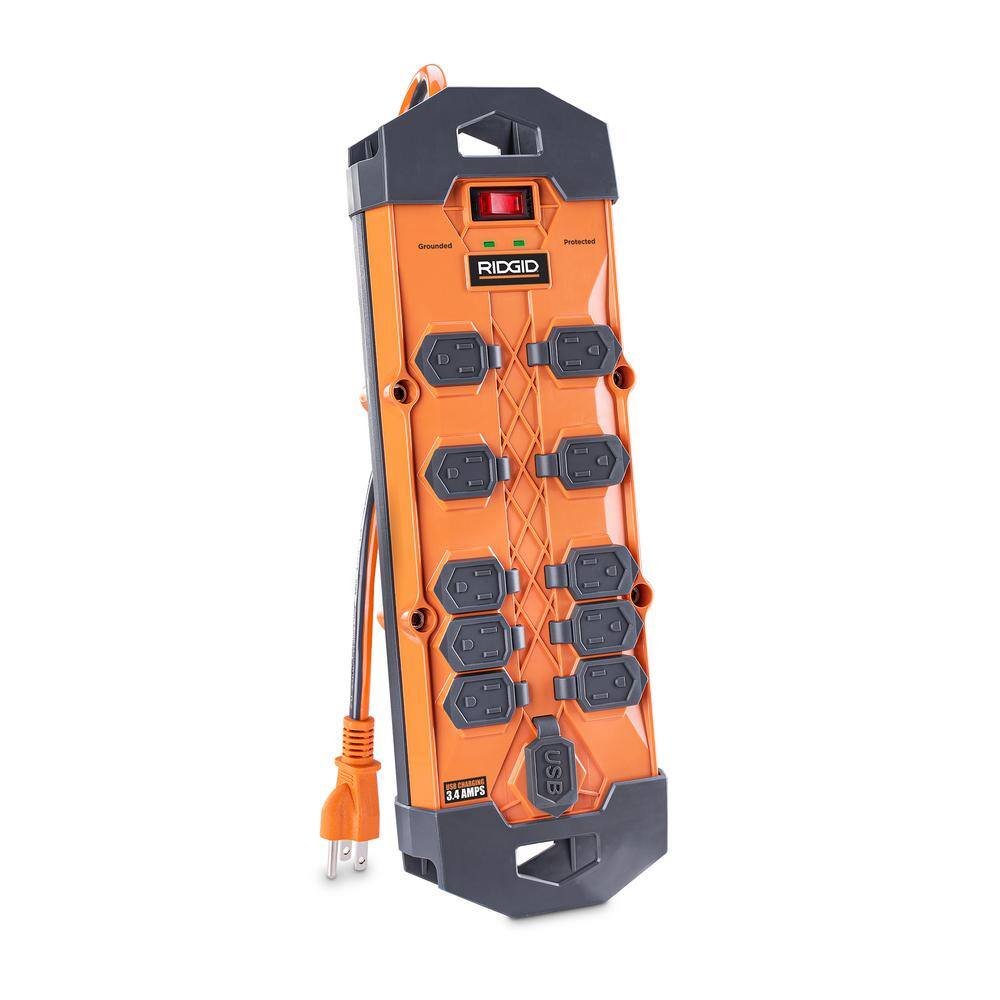 RIDGID 10 ft. Cord 10-Outlet 2 USB-A 4200J Surge Protector RG1010U