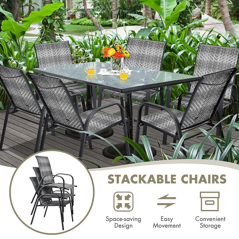 Set of 6 Outdoor PE Wicker Stackable Chairs with Sturdy Steel Frame