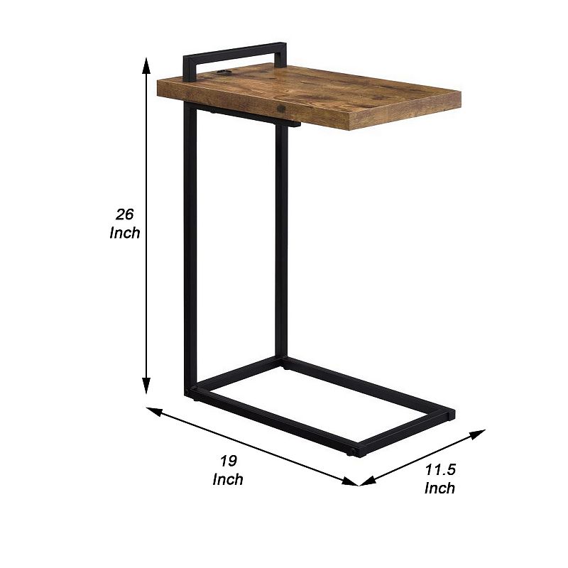 Side Table with Plugin and Cantilever Base， Brown