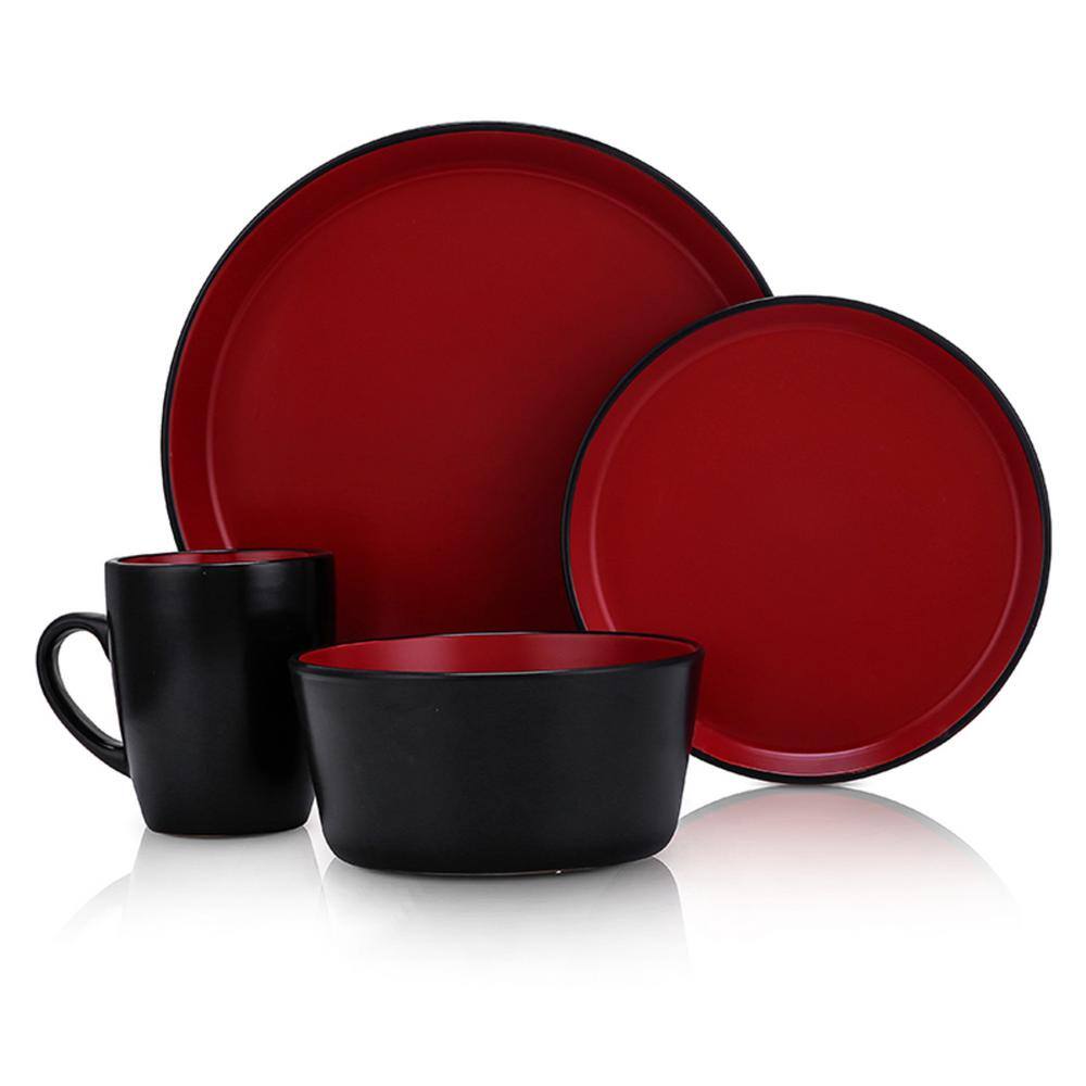 STONE LAIN Stone Lain Albie 32-Piece Dinnerware Set Stoneware Service For 8 Red and Black BLB026402