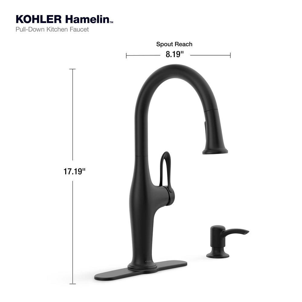 KOHLER Hamelin Single Handle Pull Down Sprayer Kitchen Faucet in Matte Black K-R33446-SD-BL