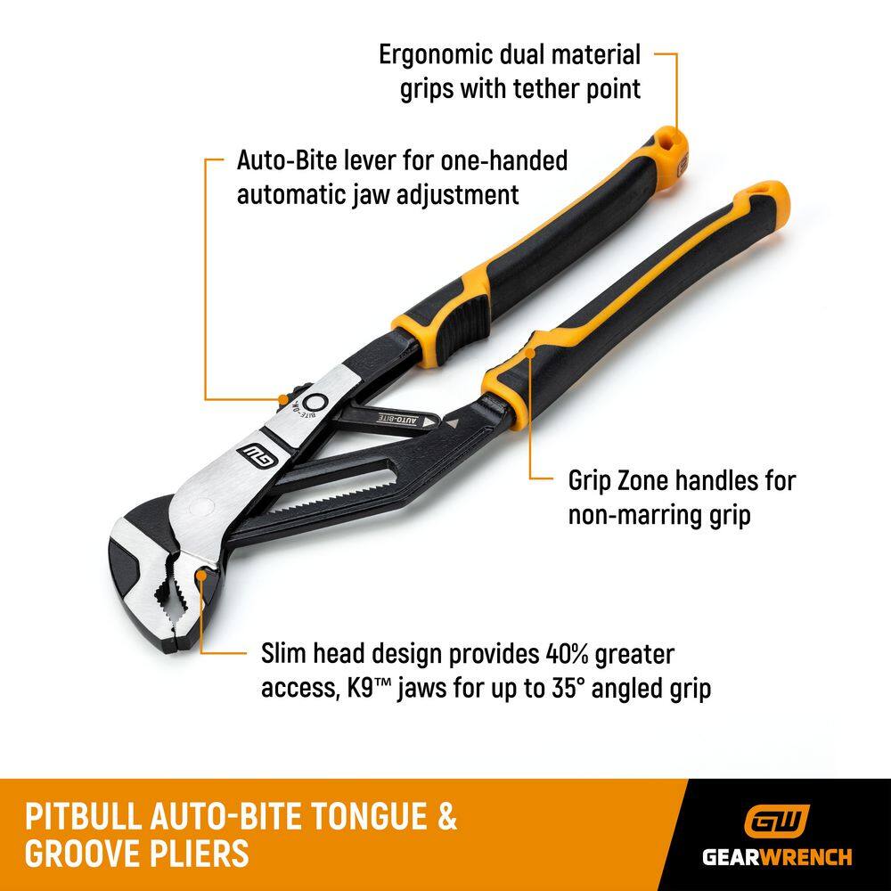 GEARWRENCH 6 in. 8 in. 10 in. 12 in. PITBULL Auto-Bite Tongue and Groove Pliers Dual Material (4-Piece) 82594C