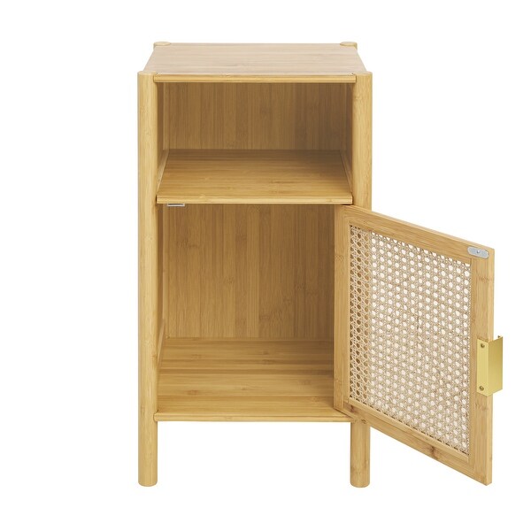 Bamboo and Rattan 1 door cabinet， Bedside Table Accent End Table Side Table for Bedroom， Living Room