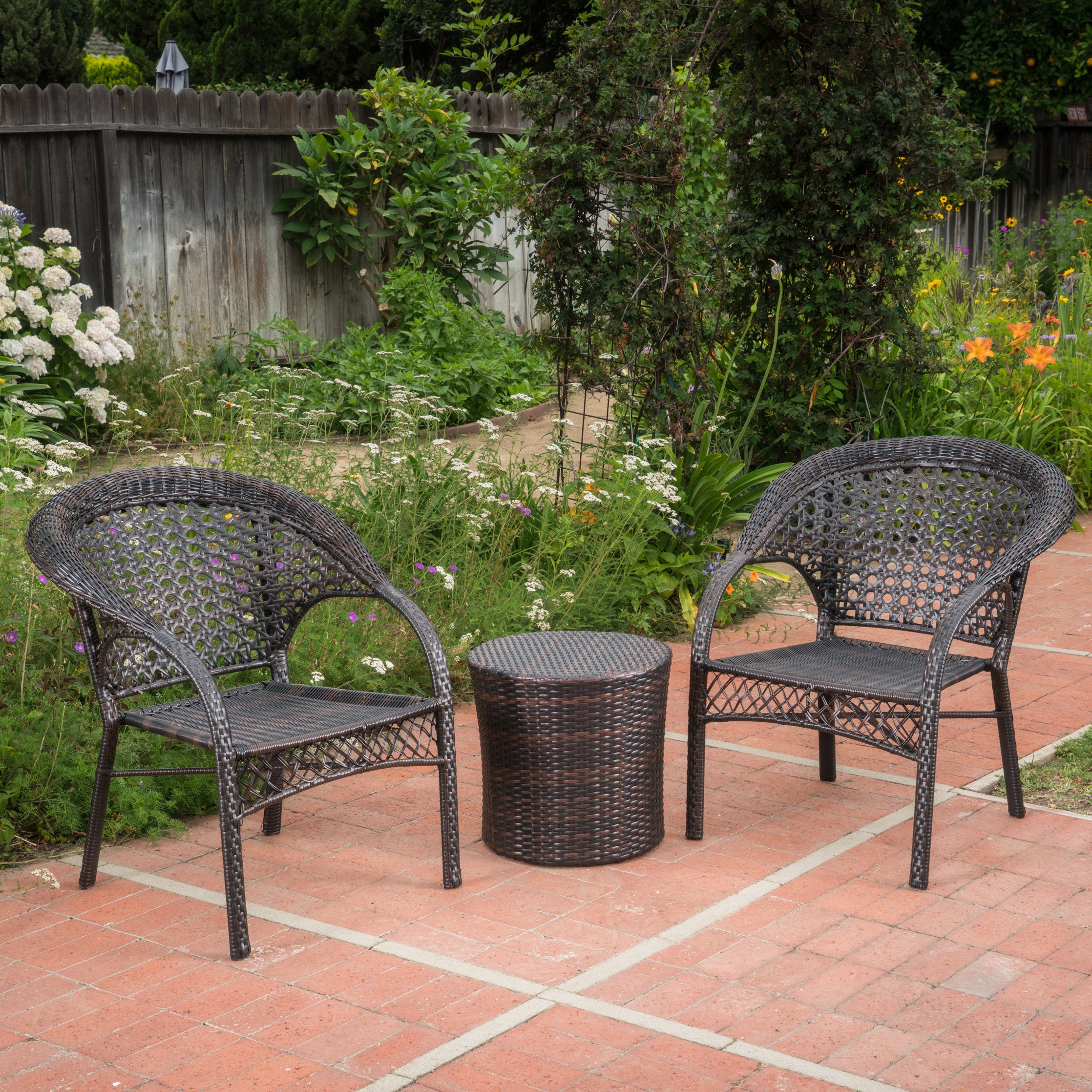 Mystic Outdoor 3 Piece Multi-brown Wicker Stacking Chair Chat Set