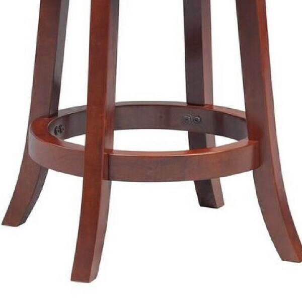 Gia 24 Inch Swivel Counter Stool， Solid Wood， Faux Leather， Cherry Brown - 19.5 L x 18 W x 37.5 H