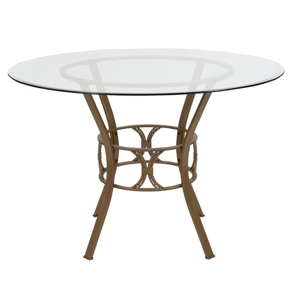 45'' Round Glass Dining Table with Crescent Style Metal Frame