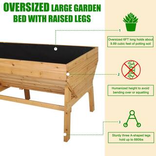 VEIKOUS 70 in. L Oversized Wooden Raised Garden Bed With Funnel Design and Liner Natural PG0102-04NW-2