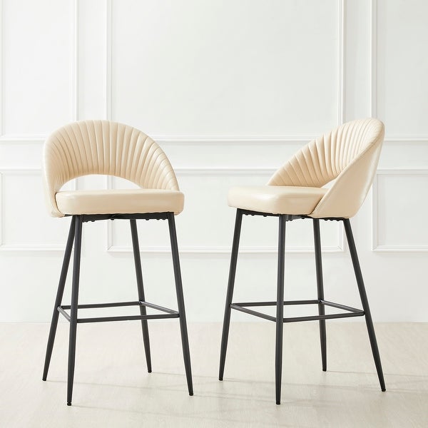 Glitzhome Modern Quilted Leatherette Tapered Legs Bar Stools Set of 2