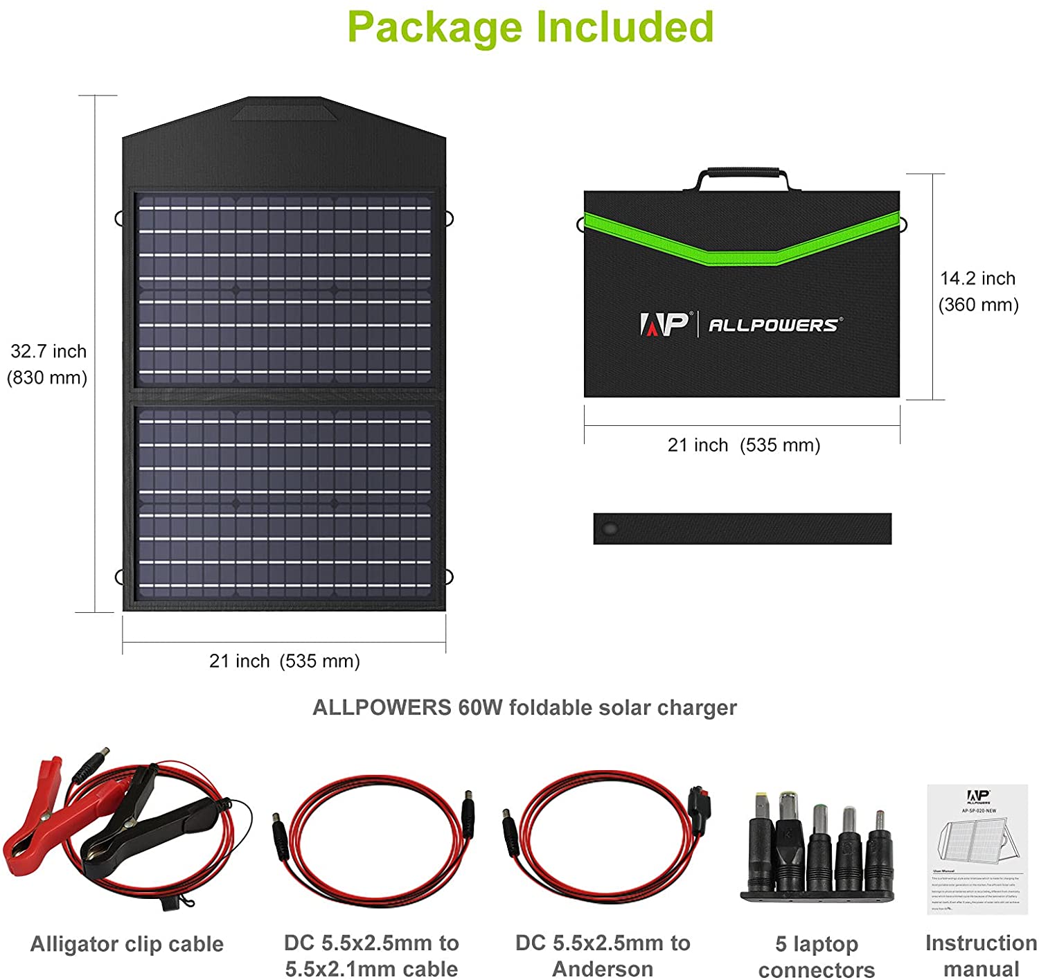 ALLPOWERS 60W 18V/5V 4A Foldable Solar Panel Kit, with Adjustable Kickstand, Portable Solar Generator Battery Charger for Camping Phone, Laptop, Pad, Power Station, Camera, Drone