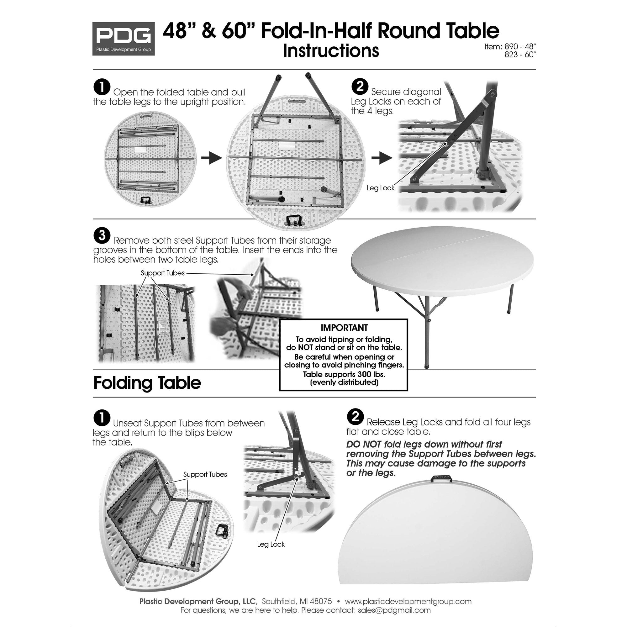 Plastic Development Group 5 Foot Fold In Half Round Folding Banquet Table, White