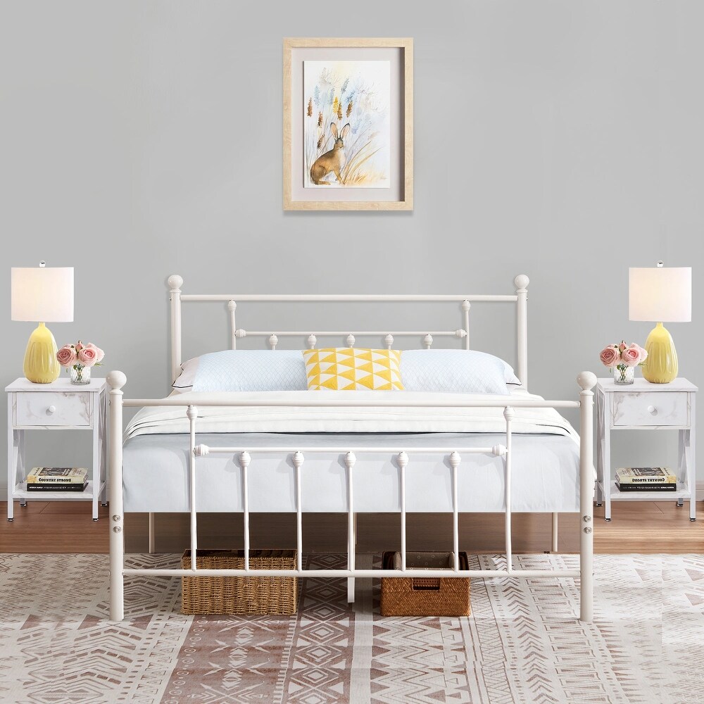 White Platform Bed Frame With Headboard  Twin/ Full/Queen Size Bed