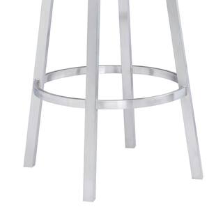 Armen Living Madrid Contemporary 26 in. Counter Height Bar Stool in Brushed Stainless Steel and Grey Faux Leather LCMABABSGR26