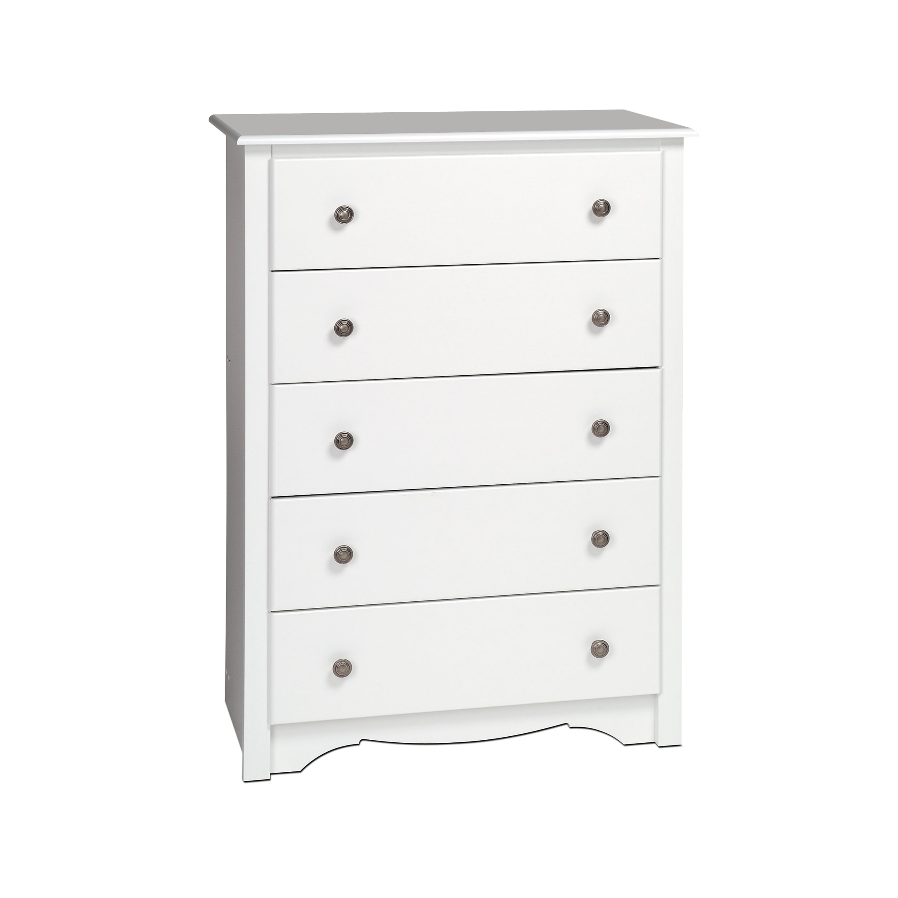 Prepac Monterey 5 Drawer Wooden Dresser Chest, 16" x 31.5" x 45.25", White