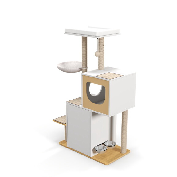 Wood Cat Tree Tower  Cat Furniture with Scratching...