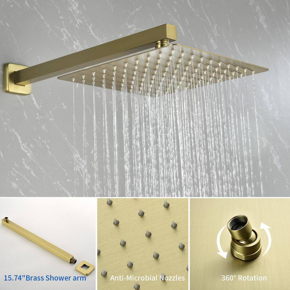 UKISHIRO One-handle 1.8 GPM 10 in. Wall Mount Shower Head and Tub Faucet with Solid Brass Valve in Brushed Gold (Valve Included) SMDJE220929NHS2