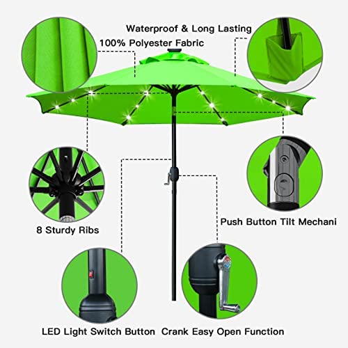 Sunnyglade 9′ Solar LED Lighted Patio Umbrella with 8 Ribs/Tilt Adjustment and Crank Lift System (Black)