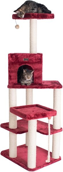 Armarkat 69-in Faux Fur Covered Houseand Cat Tree， Burgundy