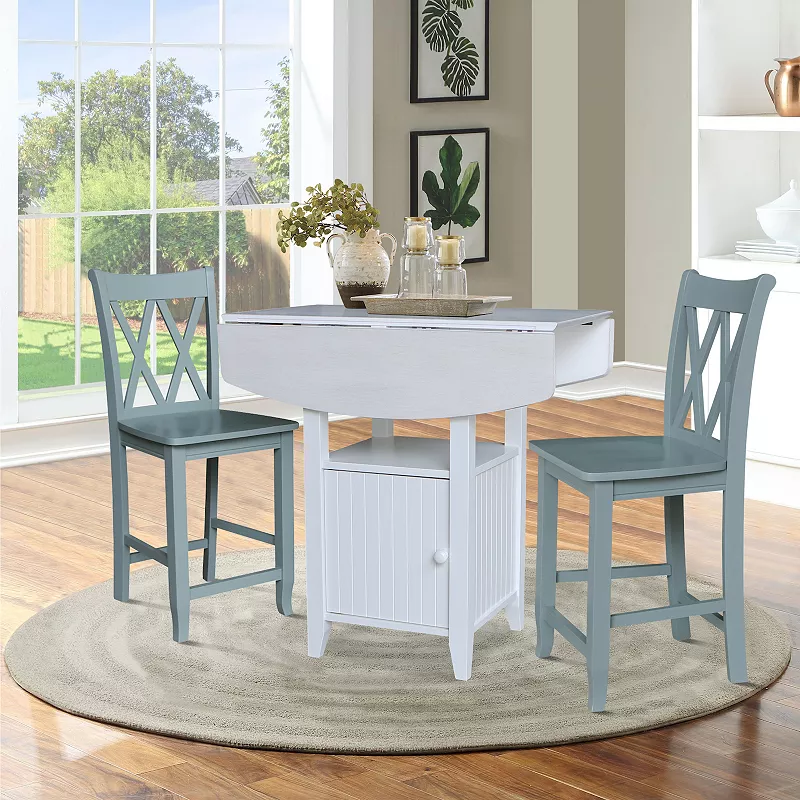 International Concepts Dual Drop Leaf Bistro Table and Counter Stools 3-piece Set