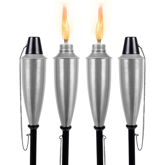 Birdrock Home 4 pack Outdoor Garden Torches Satin Silver