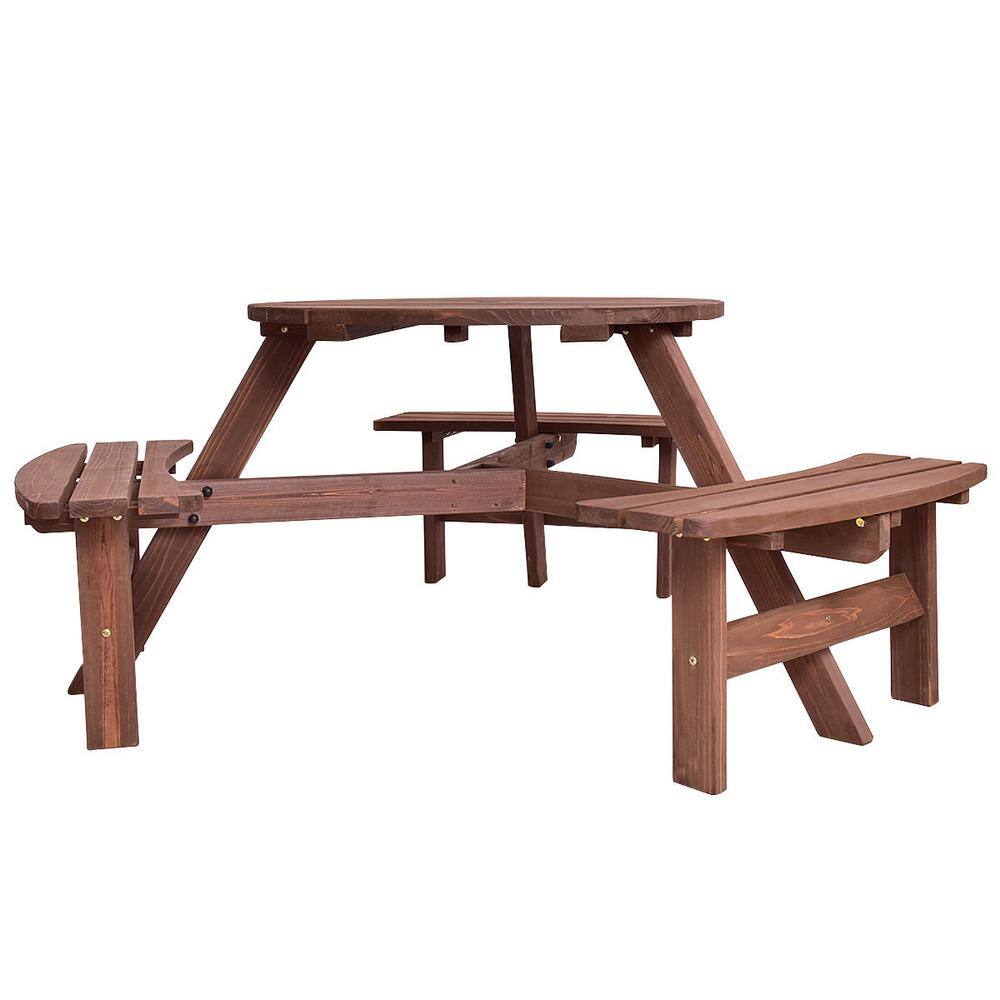 Boyel Living 6-Person Wood Patio Picnic Table Beer Bench Set WF-OP3291