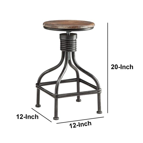 Vintage Metal Frame Swivel Counter Bar Stool with Round Padded Seat， Brown and Gray