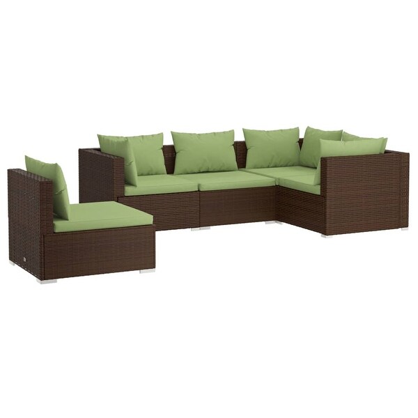 vidaXL Patio Lounge Set with Cushions Poly Rattan Brown