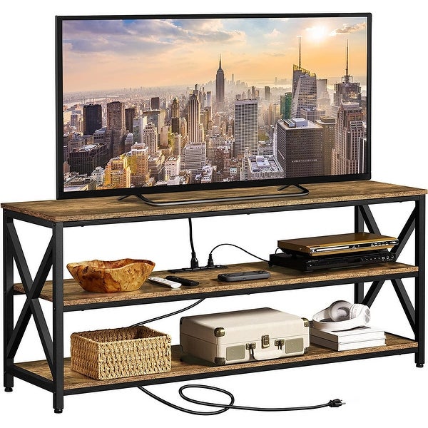 TV Stand with Power Outlets to 65 Inches， Industrial TV Console with 3-Tier Storage Shelves， Media Entertainment Center