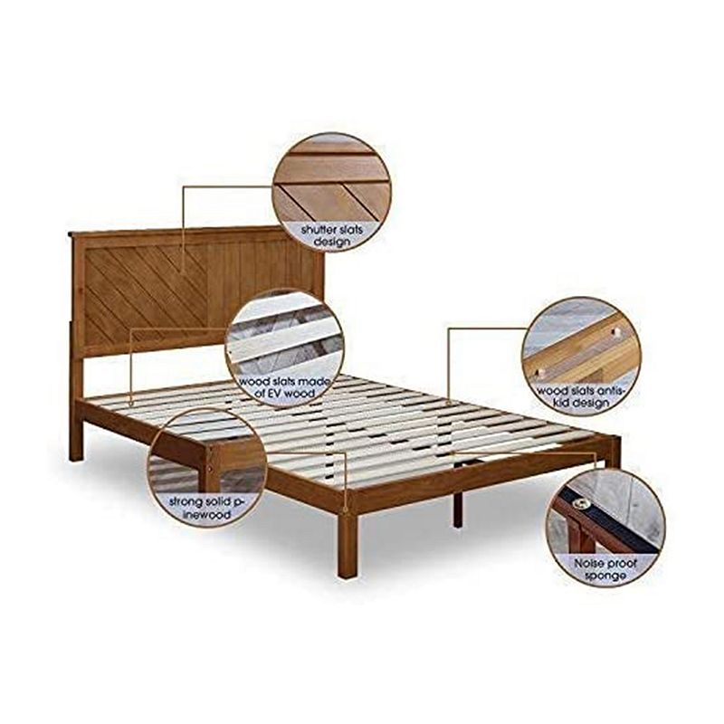 MUSEHOMEINC Solid Pinewood Rustic Platform Bed with 2 Way Design Headboard， King