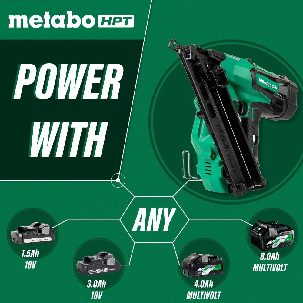 Metabo HPT 2-1/2 In. 18V Brushless Lithium Ion 15 Gauge Angled Finish Nailer NT1865DMASM from Metabo HPT