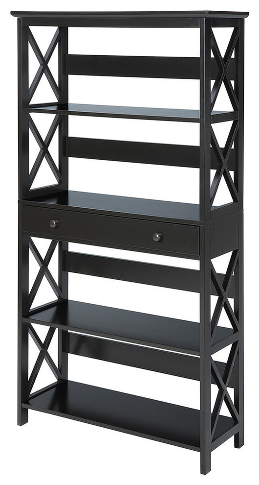 Convenience Concepts Oxford 5 Tier Bookcase with Drawer in Black Wood Finish   Transitional   Bookcases   by Homesquare  Houzz