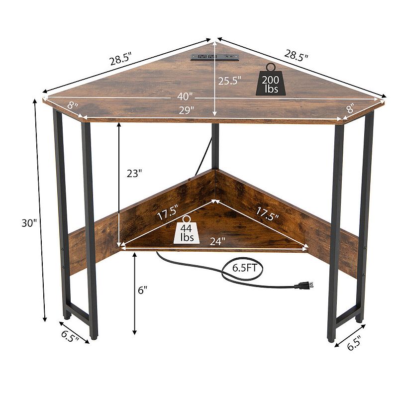 Triangle Computer Corner Desk with Charging Station